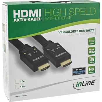 InLine HDMI aktīvais kabelis, HDMI-High Speed ar Ethernet, vīr.-vīr., neilona pinums, 15 m
