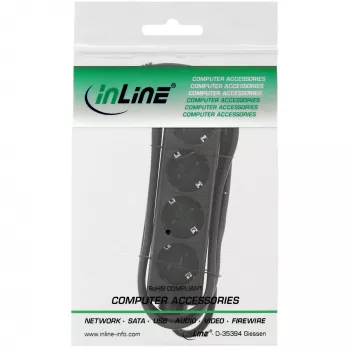 InLine kontaktligzdu sadalītājs, 4-virzienu zemējuma kontakts CEE 7/3, melns, 3m