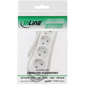 InLine kontaktligzdu sadalītājs, 4-vietīgs ar zemējuma kontaktu CEE 7/3, balts, 3 m