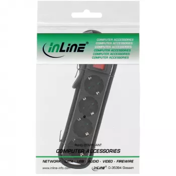 InLine kontaktligzdu bloks, 4-vietīgs ar zemējuma kontaktu CEE 7/3, ar slēdzi, melns, 3m