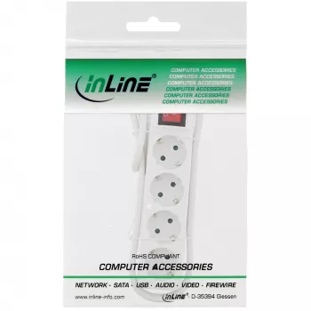 InLine kontaktligzdu bloks, 4‑vietīgs CEE 7/3, ar slēdzi, balts, 5 m