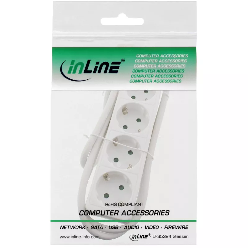 InLine kontaktligzdu sliede, 4-virzienu zemējuma kontakts CEE 7/3, balta, 5 m
