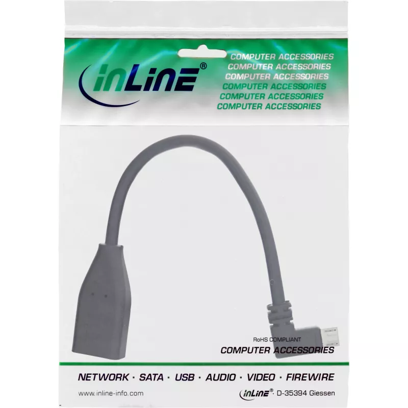 InLine Micro USB OTG adaptera kabelis Micro-B vīriešu leņķveida uz USB A sieviešu 0,1 m