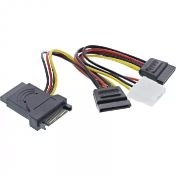 InLine SATA strāvas adaptera kabelis, vīrišķais pret sievišķo, uz 2x SATA + 4 kontaktu Molex strāva
