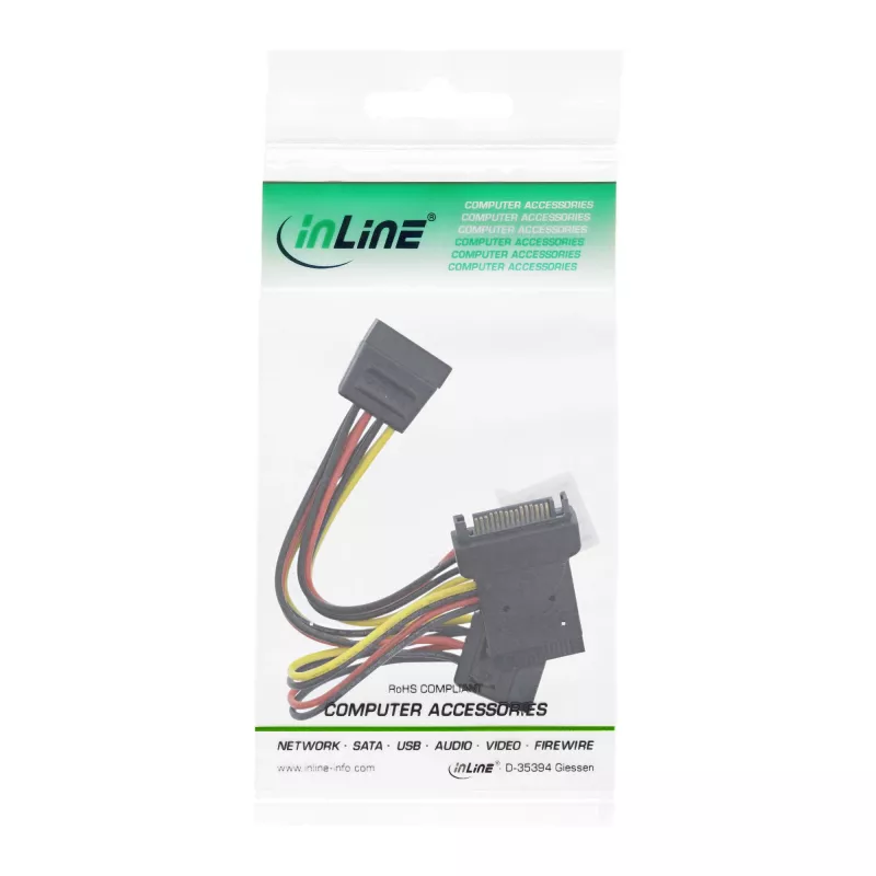 InLine SATA strāvas adaptera kabelis, vīrišķais pret sievišķo, uz 2x SATA + 4 kontaktu Molex strāva