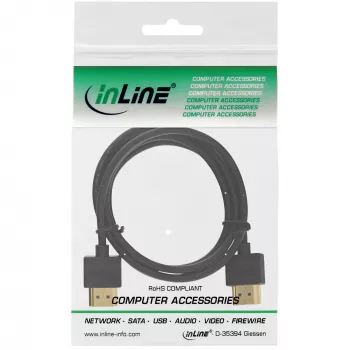 InLine High Speed HDMI kabelis ar Ethernet, AM/AM, super plāns, melns/zelts, 1m
