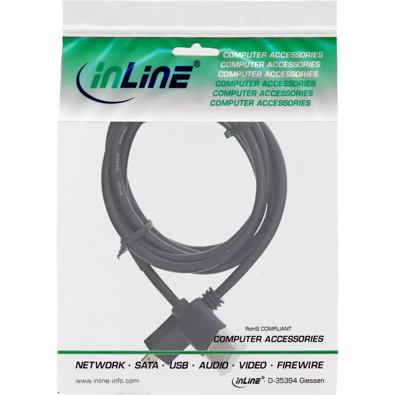 InLine High Speed HDMI kabelis ar Ethernet, AM/DM, super plāns, melns/zelts, 0,5 m