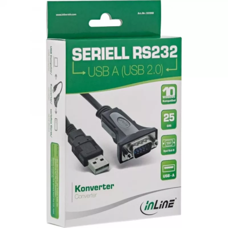 USB 2.0 uz seriālo adaptera kabelis InLine 33306I 0,25m melns