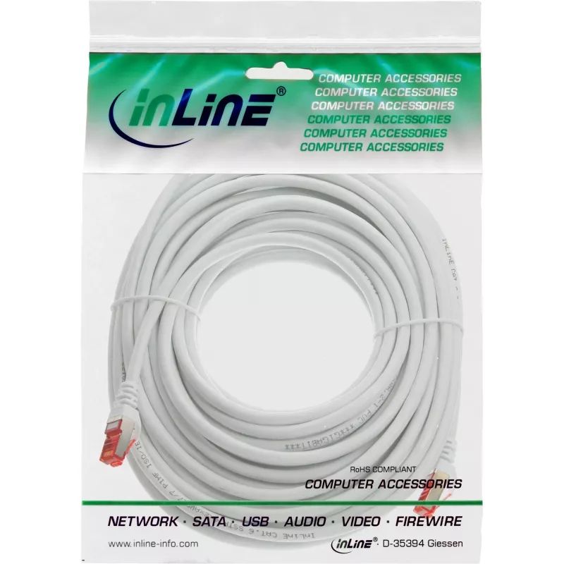 InLine komutācijas kabelis S/FTP PiMF Cat.6 250MHz copper halogen free balta 15m