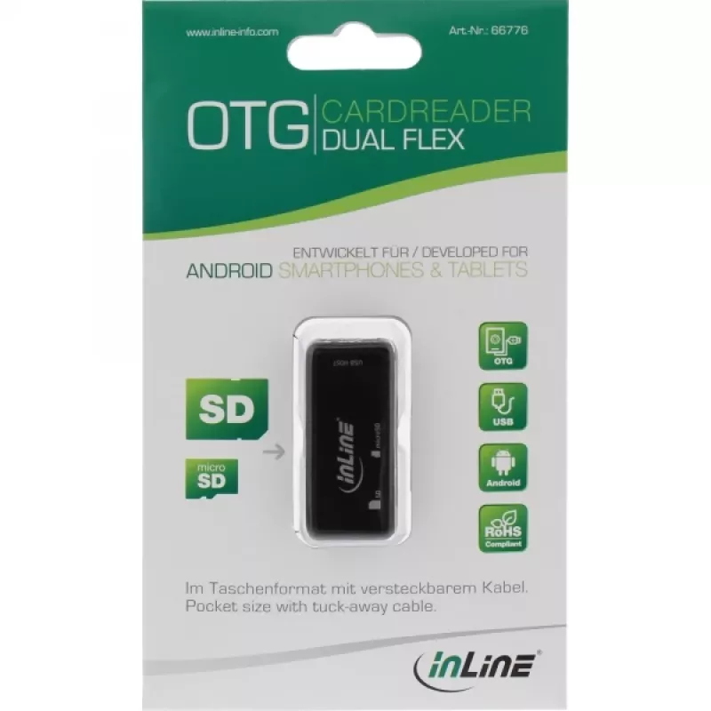InLine OTG karšu lasītājs Dual Flex SD, micro SD ar USB pieslēgvietu un 2 karšu slotiem