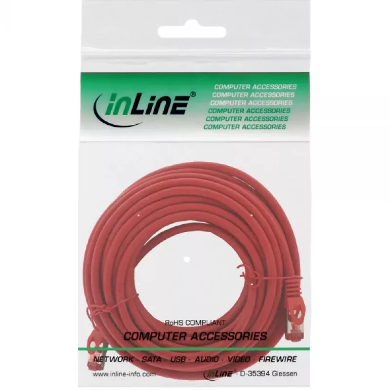 InLine ielāpu vads S/FTP PiMF Cat.6 250MHz varš bez halogēna sarkans 15m
