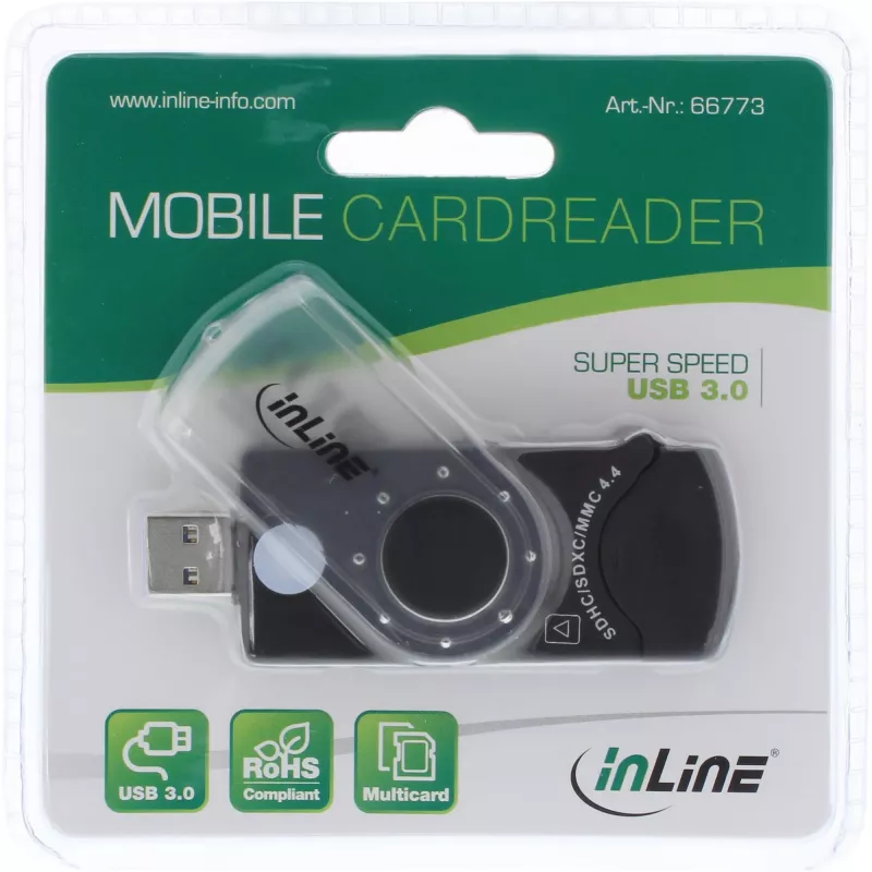 InLine USB 3.0 mobilais karšu lasītājs ar 2 slotiem SD, SDHC, SDXC un microSD kartēm