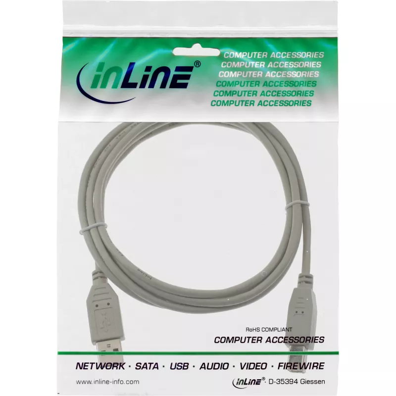 USB 2.0 kabelis Type A vīr. / B vīr. bēšs 5 m InLine 34555H