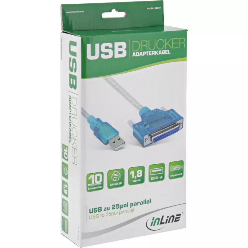 USB printera kabelis InLine 33397I 1.8m Type A spraudnis uz DB25 sievišķo