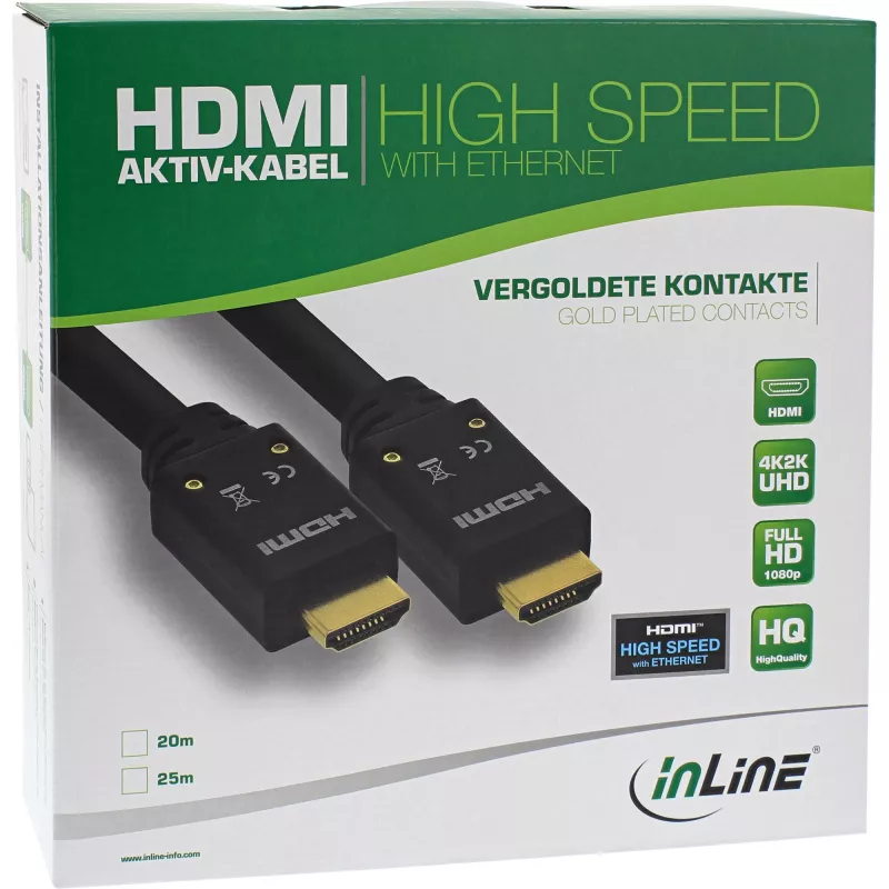 InLine HDMI aktīvais kabelis, HDMI-High Speed ar Ethernet, M/M, 25m