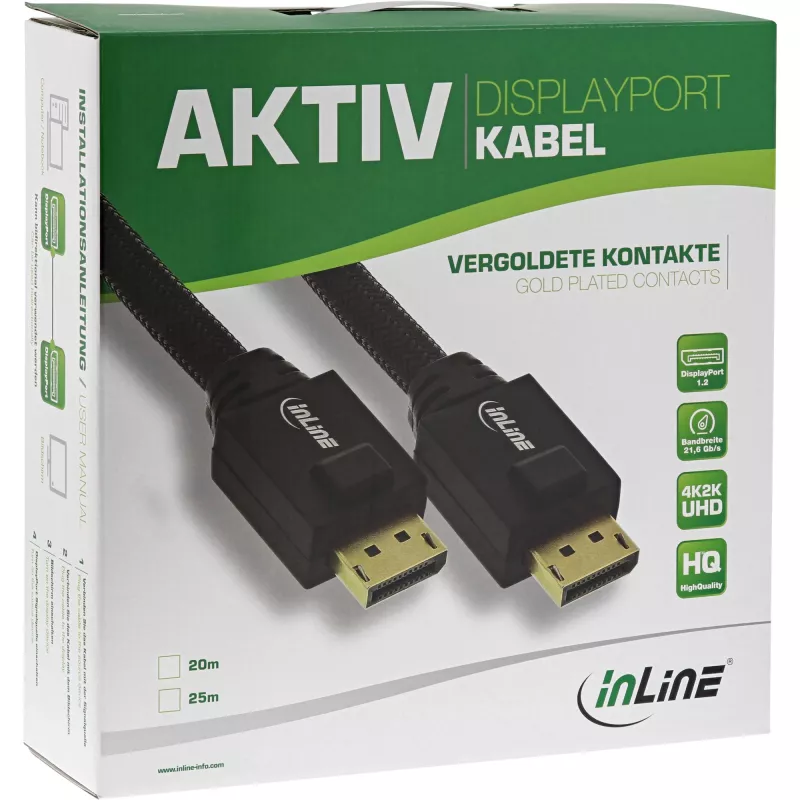 InLine DisplayPort aktīvais kabelis, melns, apzeltīti kontakti, 15 m