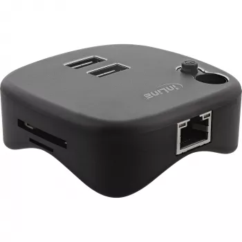 InLine USB 3.0 multiadapters, 2xUSB-A, RJ45, SD/MicroSD karšu lasītājs, melns