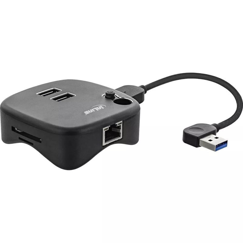 InLine USB 3.0 multiadapters, 2xUSB-A, RJ45, SD/MicroSD karšu lasītājs, melns