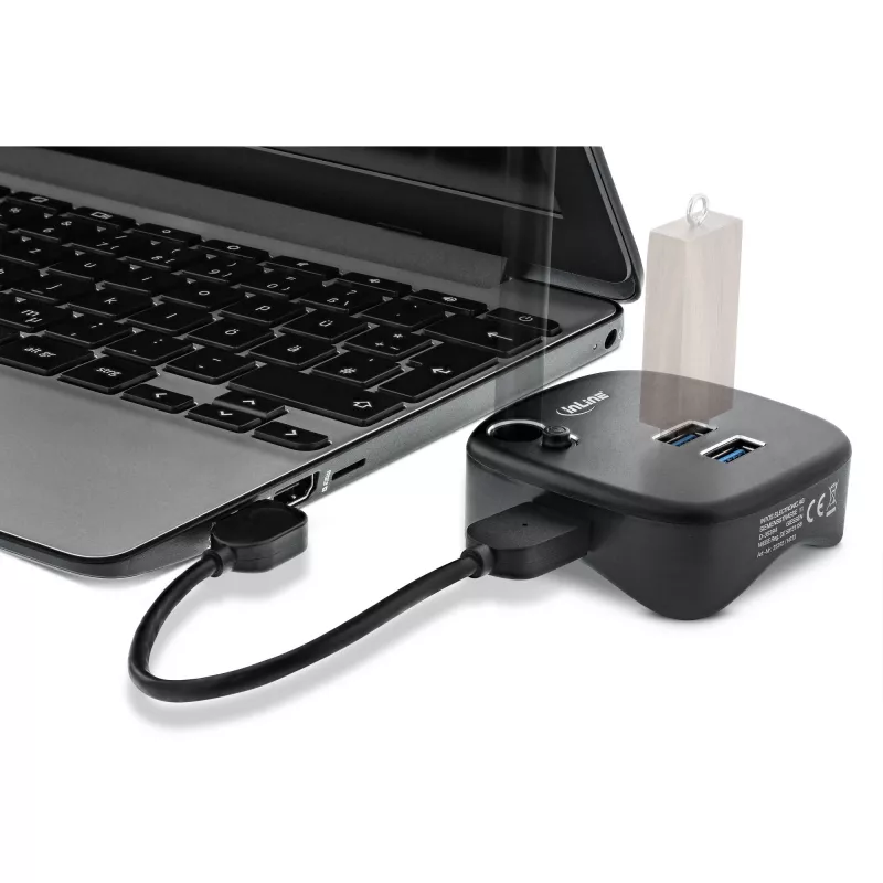 InLine USB 3.0 multiadapters, 2xUSB-A, RJ45, SD/MicroSD karšu lasītājs, melns