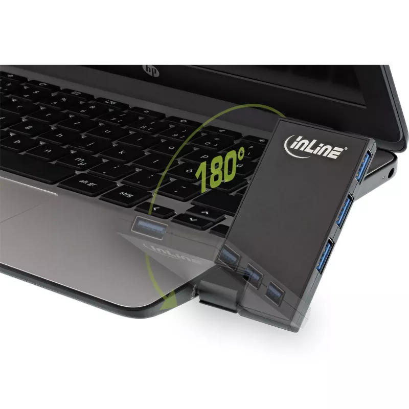 InLine USB 3.0 Rotējams centrmezgls, 4 porti, melns