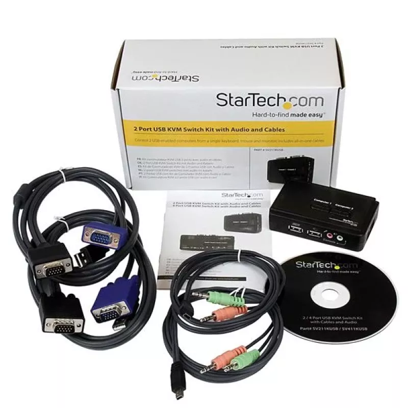 StarTech.com 2 portu melns USB KVM slēdža komplekts ar audio un kabeļiem