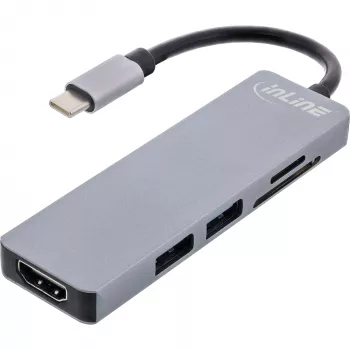 InLine Multi-hub USB 3.2 Gen.1, 2x USB-A, HDMI 4K/30Hz, karšu lasītājs, alumīnija, pelēks