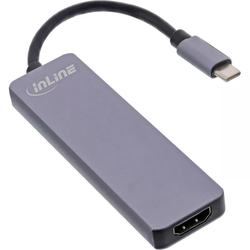 InLine Multi-hub USB 3.2 Gen.1, 2x USB-A, HDMI 4K/30Hz, karšu lasītājs, alumīnija, pelēks