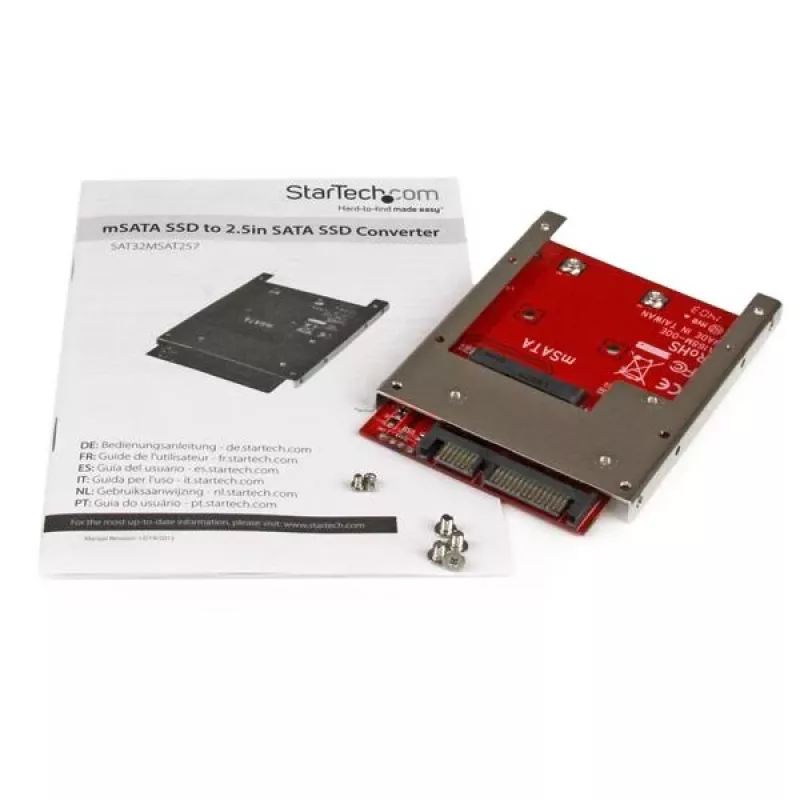 StarTech.com mSATA SSD uz 2,5 collu SATA adaptera pārveidotājs, SATA, mSATA, melna, sarkana, sudraba, CE, FCC, 6 Gbit/s, -40 - 85 °C