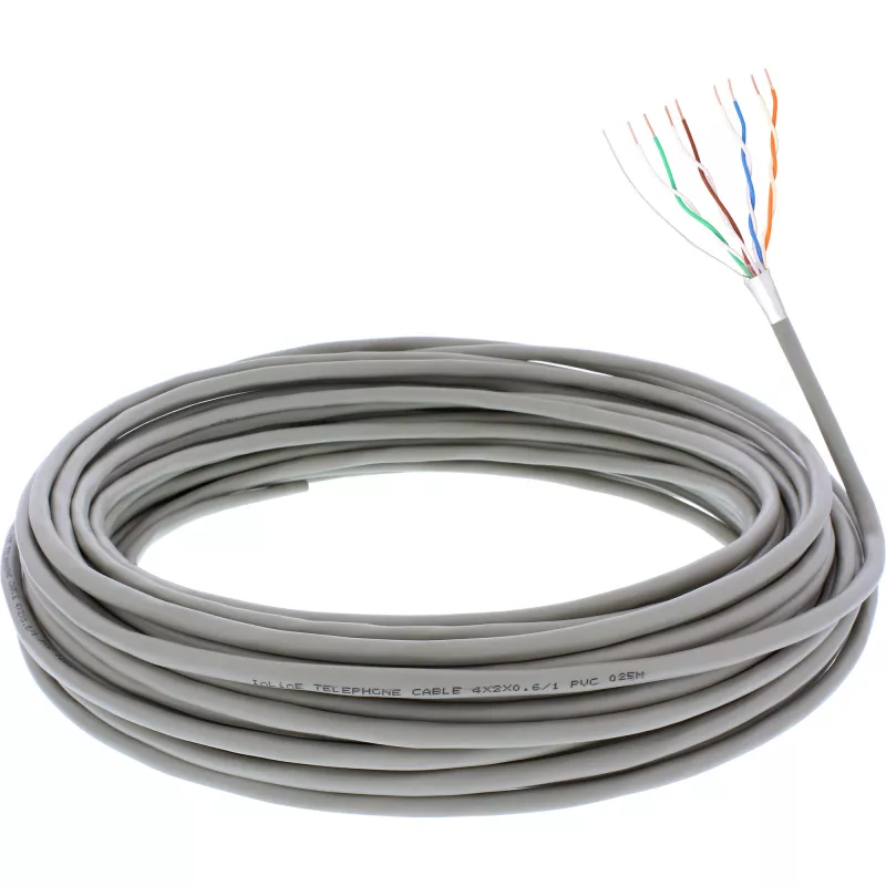 InLine telefona kabelis, 8 vadu, cietais uzstādīšanas, 4x2x0,6 mm, ekranēts, 25 m