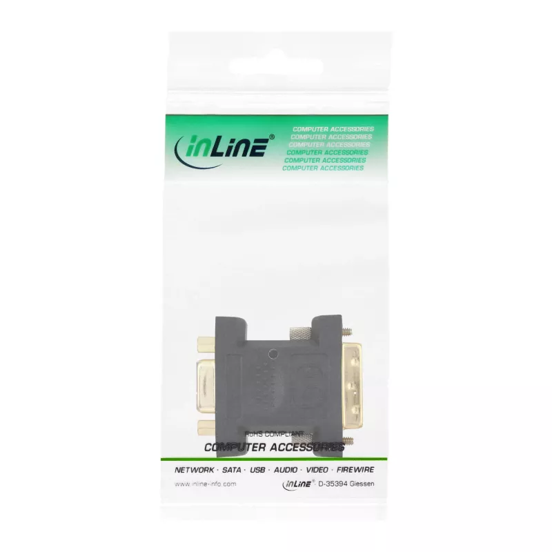 InLine DVI-A adapteris DVI 12+5 vīrišķais uz VGA 15HD sievišķo, apzeltīti kontakti
