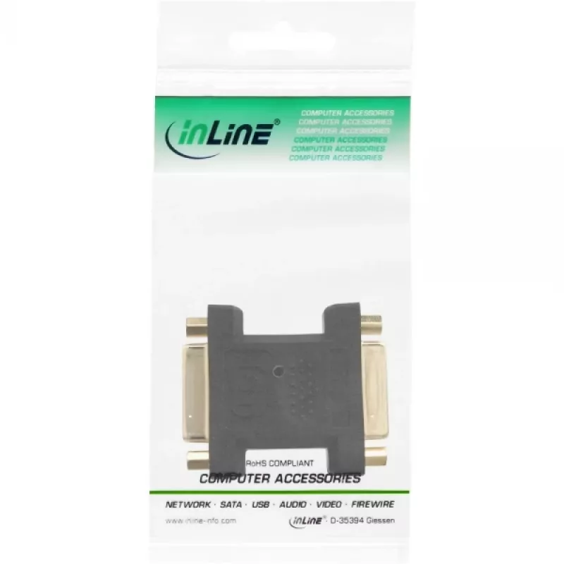 InLine DVI-I adapteris digitālais + analogais 24+5 kontaktu spraudnis / kontaktligzda, melns, apzeltīti kontakti
