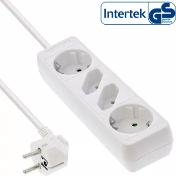 InLine kontaktligzdu bloks, 4-vietīgs, 2x CEE7/3 + 2x Euro CEE 7/16, balts, 3m