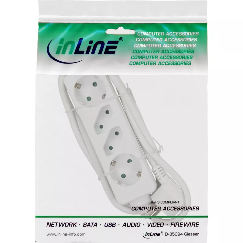 InLine kontaktligzdu bloks, 4-vietīgs, 2x CEE7/3 + 2x Euro CEE 7/16, balts, 3m