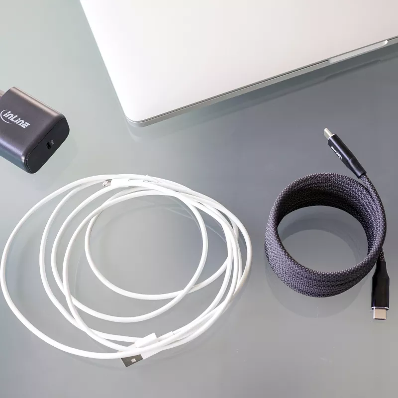 InLine Magnetic USB-C kabelis, USB-C vīr./vīr., 100 W, melns, 1,5 m