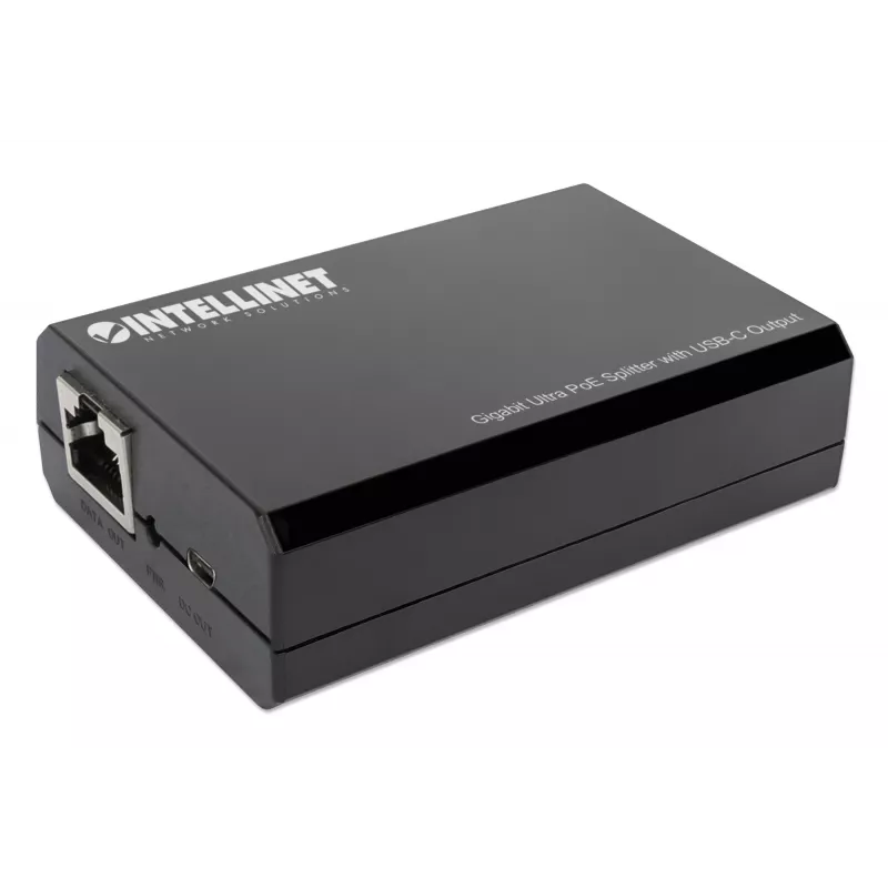 Intellinet PoE sadalītājs ar USB-C izvadi, PoE++ / 4PPoE, Gigabit Ultra, IEEE 802.3bt, RJ45 ieejas un izejas porti, līdz 45 W USB-C izvades ports