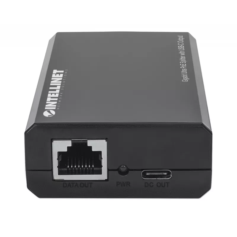 Intellinet PoE sadalītājs ar USB-C izvadi, PoE++ / 4PPoE, Gigabit Ultra, IEEE 802.3bt, RJ45 ieejas un izejas porti, līdz 45 W USB-C izvades ports