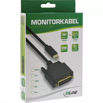 InLine USB displeja kabelis, USB-C vīrieša / DVI vīrieša (DP Alt Mode), melns, 2m