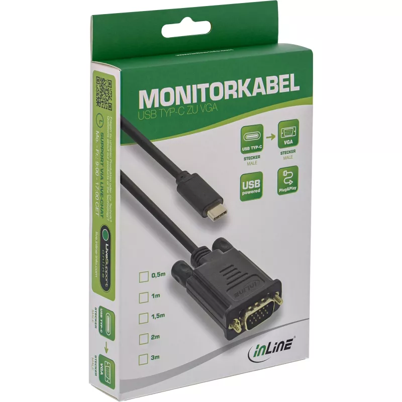 InLine USB displeja kabelis, USB-C vīr. / VGA vīr. (DP alt. režīms), melns, 2 m