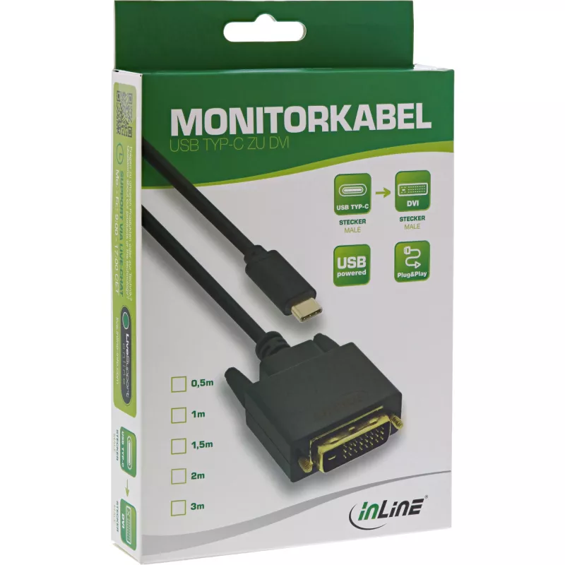 InLine USB displeja kabelis, USB-C vīrišķais / DVI vīrišķais (DP alt. režīms), melns, 1 m
