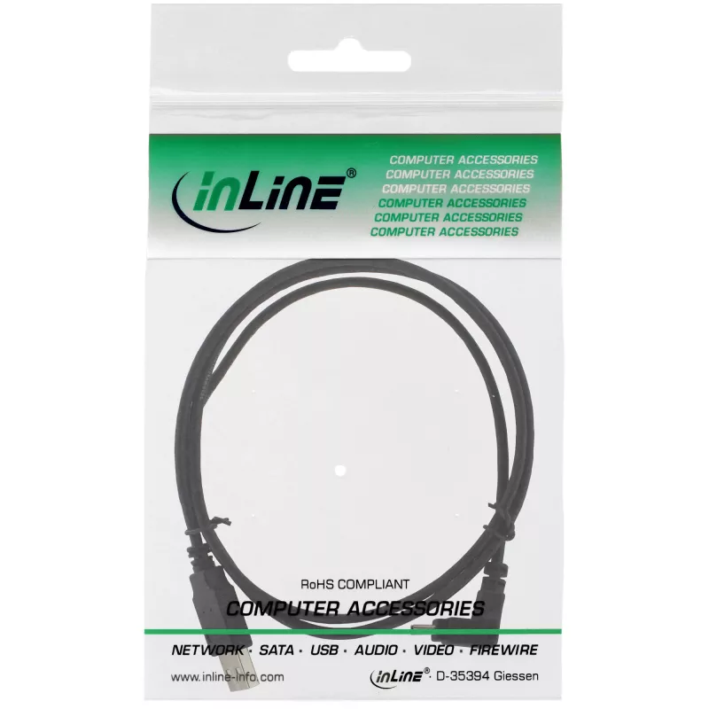 USB Type A vīriešu / Mini-USB vīriešu 5 kontaktu leņķveida 90° melns 0.5m InLine 34205