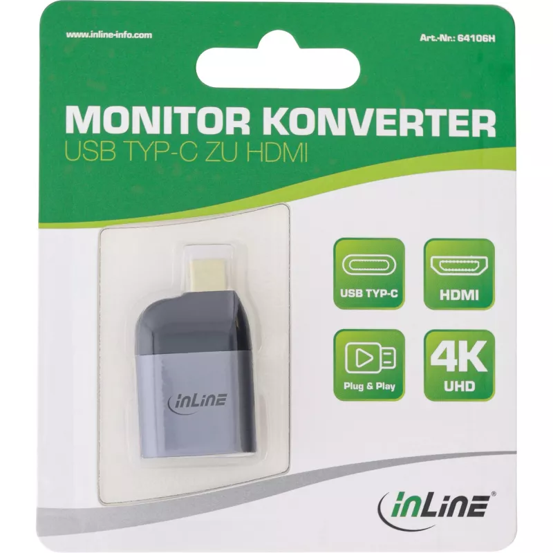 InLine USB displeja pārveidotājs, USB-C vīr. uz HDMI siev., 4K60Hz