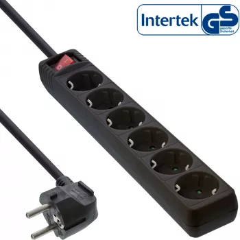 InLine kontaktligzdu sadalītājs, 6-virzienu ar zemējuma kontaktiem CEE 7/3, melns, 3 m
