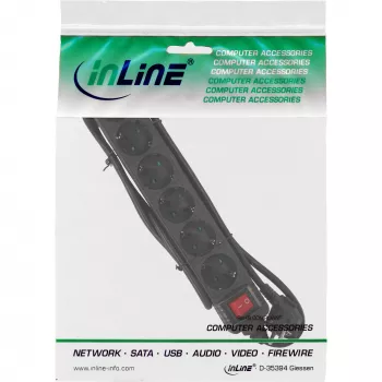 InLine kontaktligzdu sadalītājs, 6-virzienu ar zemējuma kontaktiem CEE 7/3, melns, 3 m