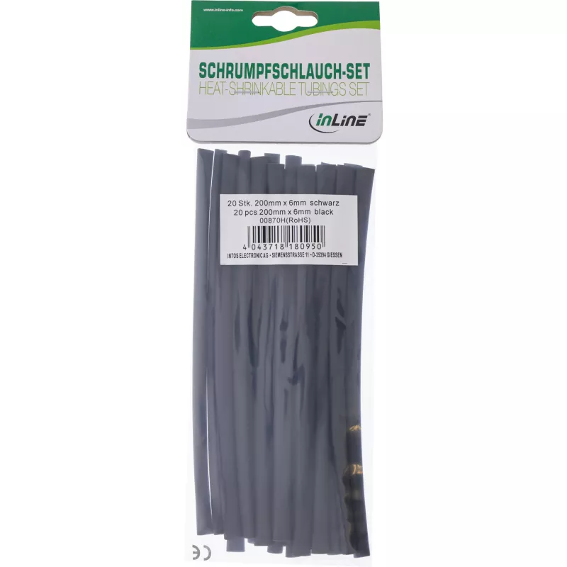 Termosarūkošās caurules InLine 200 mm garums, 6 mm līdz 3 mm diametrs, 20 gab., melna