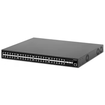 Intellinet 48-portu gigabitu Ethernet PoE+ 2+ slāņa pārvaldāms komutators ar sešiem 10G SFP+ augšupsaites portiem, atbilst IEEE 802.3at/af (PoE+/PoE) standartiem, 450 W PoE jaudas budžets, 2+/3 Lite slānis, 6 x 10G SFP+ atvērtie sloti