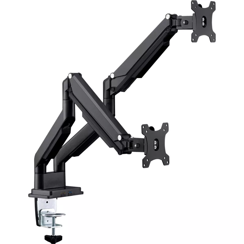 InLine galda stiprinājums ar pacēlumu un USB/audio, 2 monitoriem līdz 81 cm (32 collām), melns