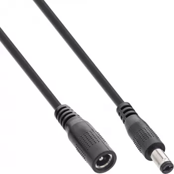 InLine DC pagarinātāja kabelis, DC spraudnis vīrišķais/sieviešu 5,5x2,1 mm, melns, 0,5 m