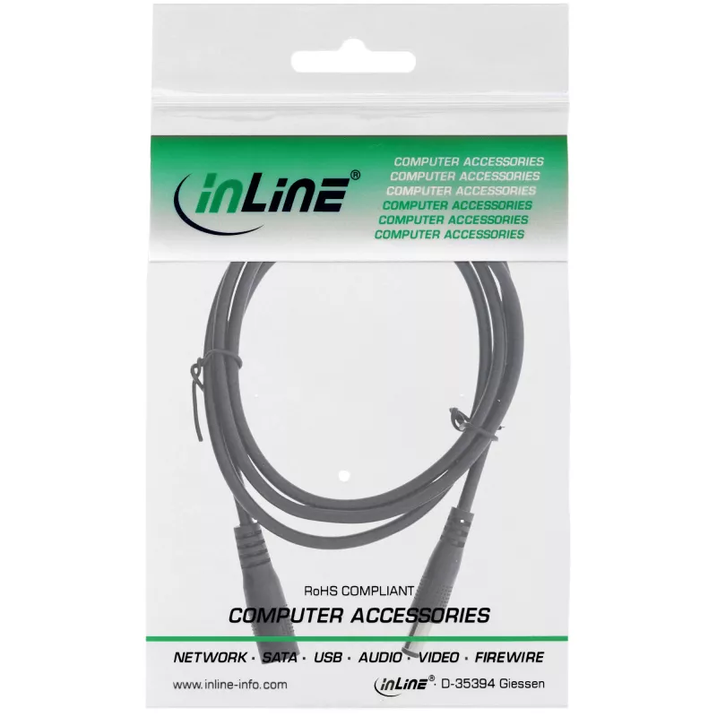 InLine DC pagarinātāja kabelis, DC spraudnis vīrišķais/sieviešu 5,5x2,1 mm, melns, 0,5 m