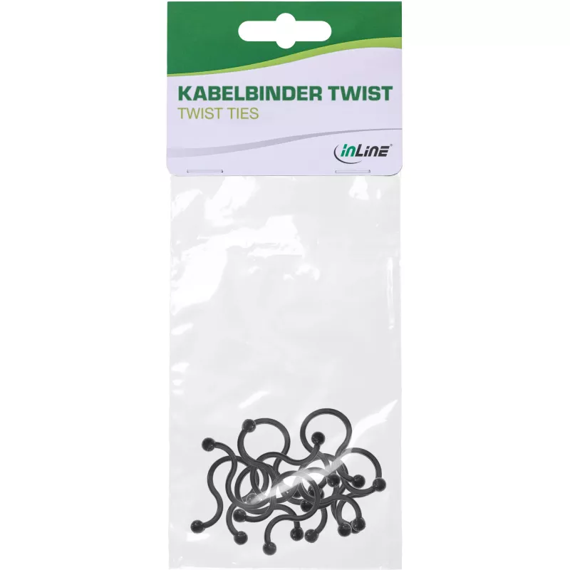 Twist Ties InLine 22 mm, melnas, 10 gab. — kabeļu/vadu stiprinājumi