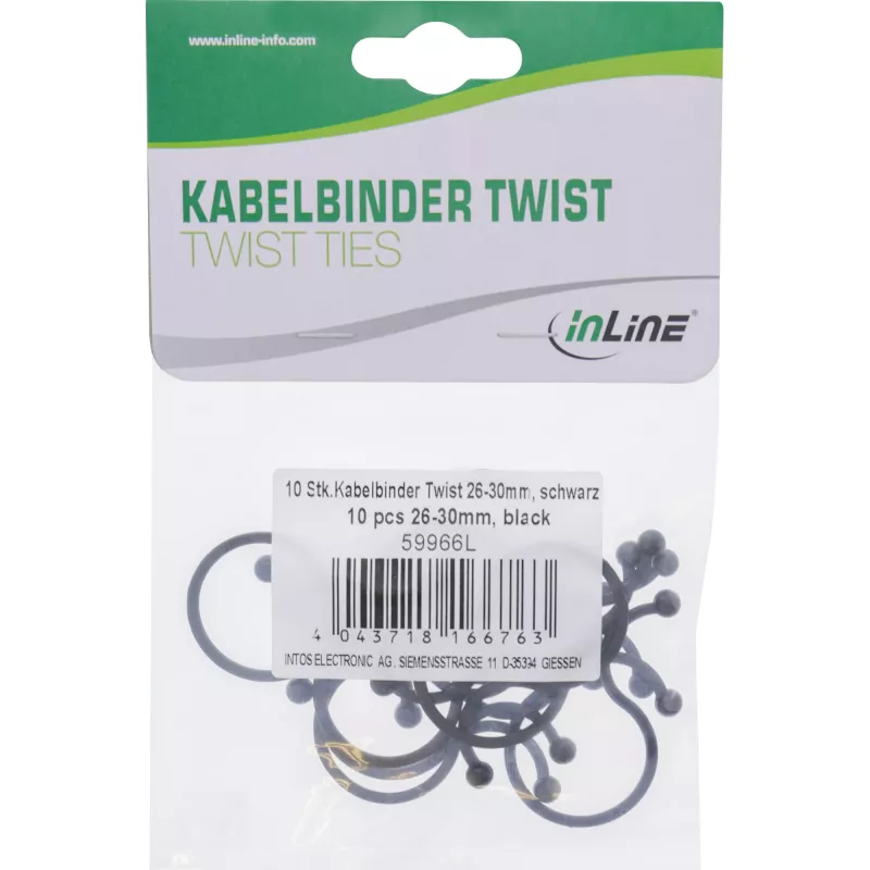 Saišķu saites InLine 26–30 mm melnas, 10 gab. — kabeļu/vadu organizētājs, 30 mm garums